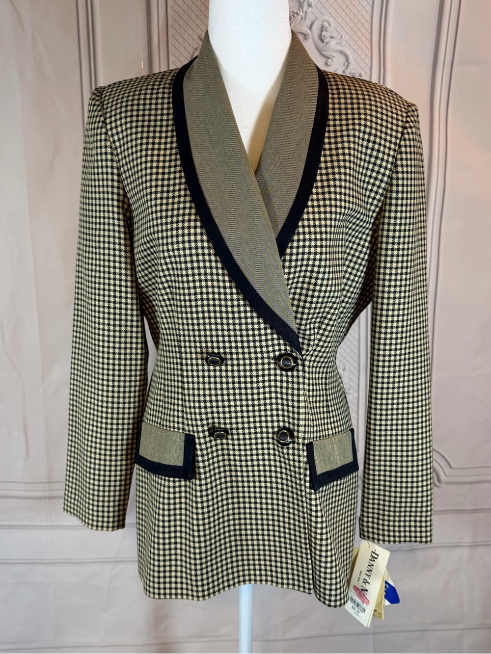 Danny & Nicole New York Blazer Sz 8P Houndstooth Shawl Collar Vintage Jacket NWT